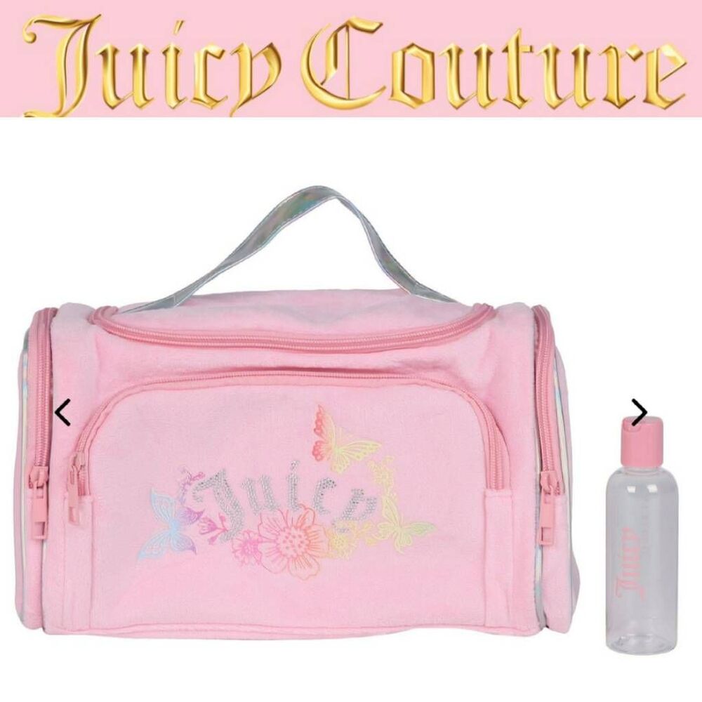 Juicy Couture Rhinestone Butterfly Floral Velour Travel Cosmetic Bag